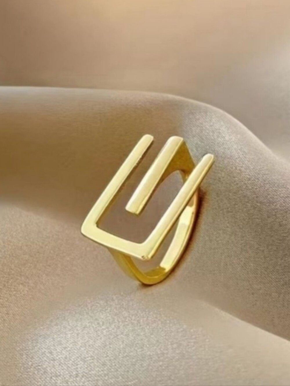 New! Stainless Steel Gold Plated Modern Geometric Ring - Women Jewelry - Picture 2 of 3